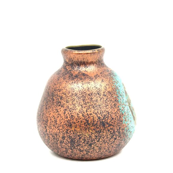 TEISSEDRE DESIGNS TURQUOISE BRONZE SPLATTER SPONGE POTTERY VASE KOKPELLI SIGNED - Picture 3 of 6